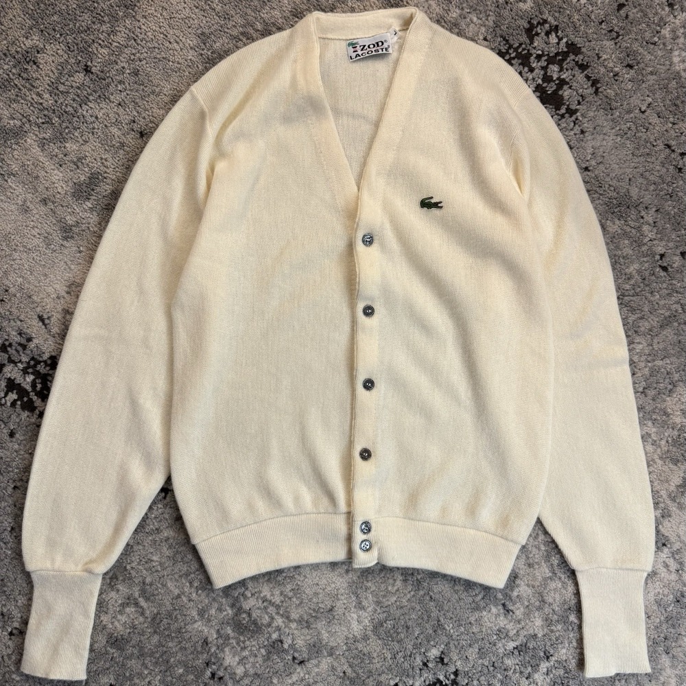 Vintage 80's Izod Lacoste Ivory Men's Acrylic Cardigan Sweater Size Large
